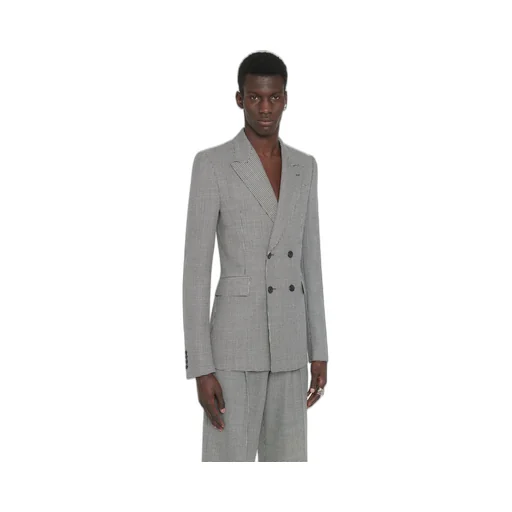 Houndstooth-Printed Double-Breasted Tailored Blazer