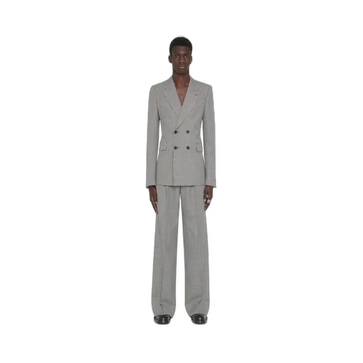 Houndstooth-Printed Double-Breasted Tailored Blazer