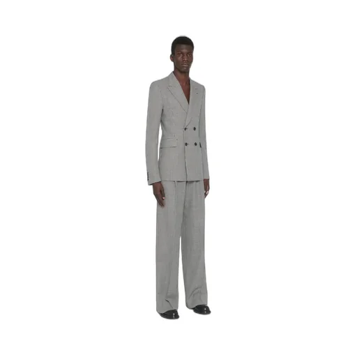 Houndstooth-Printed Double-Breasted Tailored Blazer