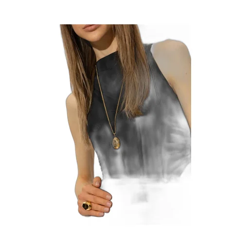 Logo Embossed Charm Long Necklace