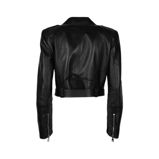 Cropped Zipped Leather Biker Jacket