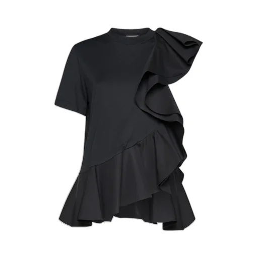 Asymmetric Ruffled Crewneck Top