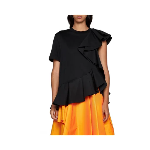 Asymmetric Ruffled Crewneck Top