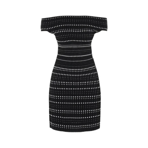 Off-Shoulder Straight Hem Knitted Mini Dress