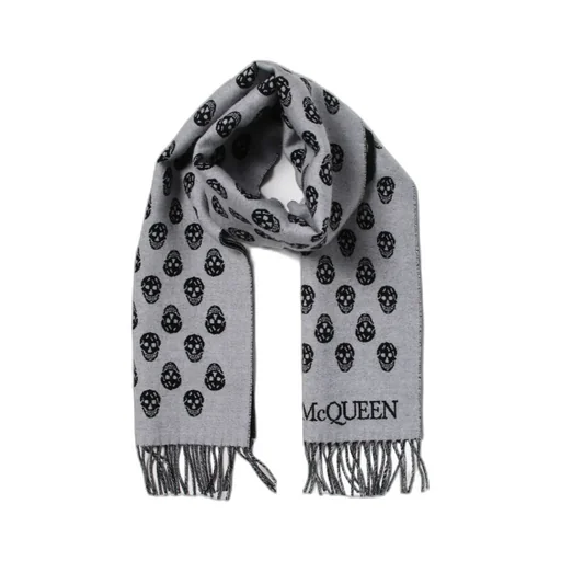 Skull Intarsia Knitted Fringed Scarf