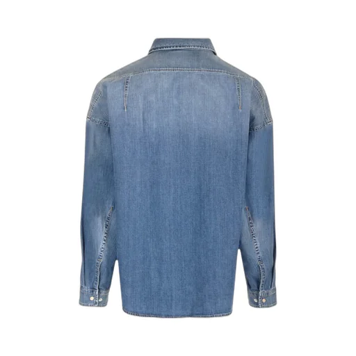 Dart-Detailed Long Sleeved Denim Shirt