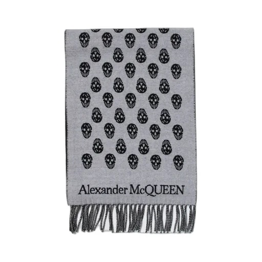 Skull Intarsia Knitted Fringed Scarf