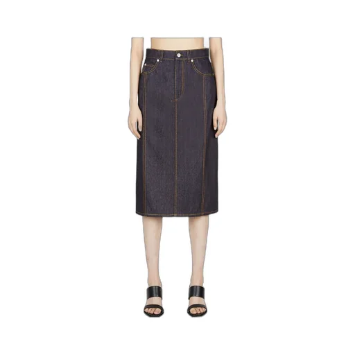 Contrast-Stitching Denim Midi Skirt