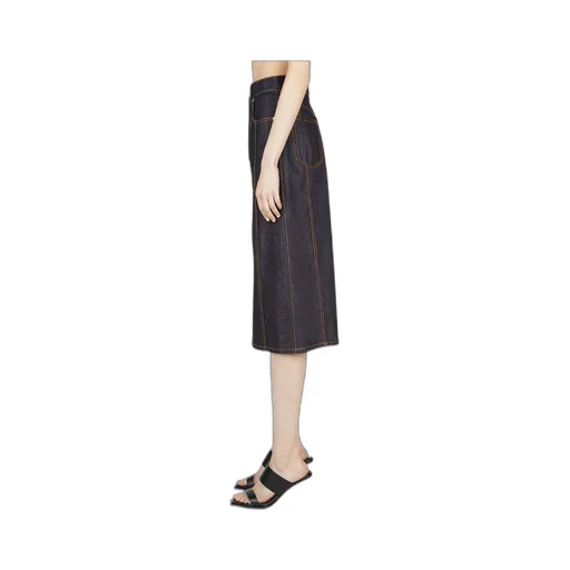 Contrast-Stitching Denim Midi Skirt