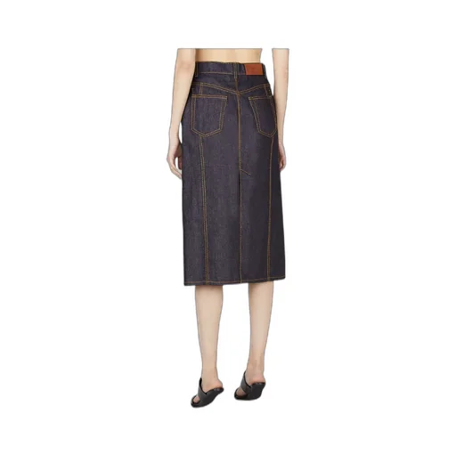 Contrast-Stitching Denim Midi Skirt