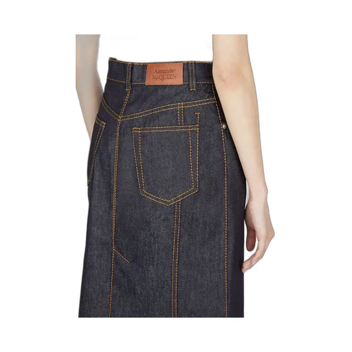 Contrast-Stitching Denim Midi Skirt