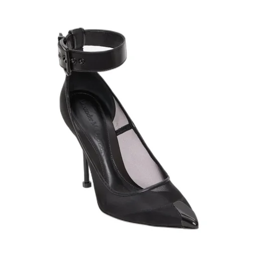 Mesh-Panelled Ankle Buckled Pumps
