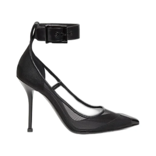 Mesh-Panelled Ankle Buckled Pumps