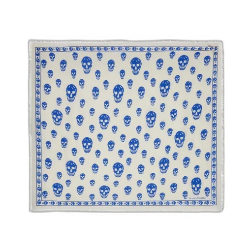 Skull-Printed Fringed Scarf