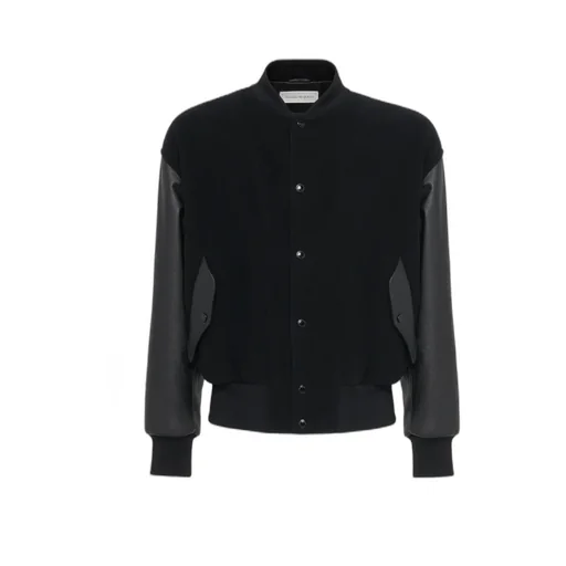 Logo Patch Leather Bomber Jacket