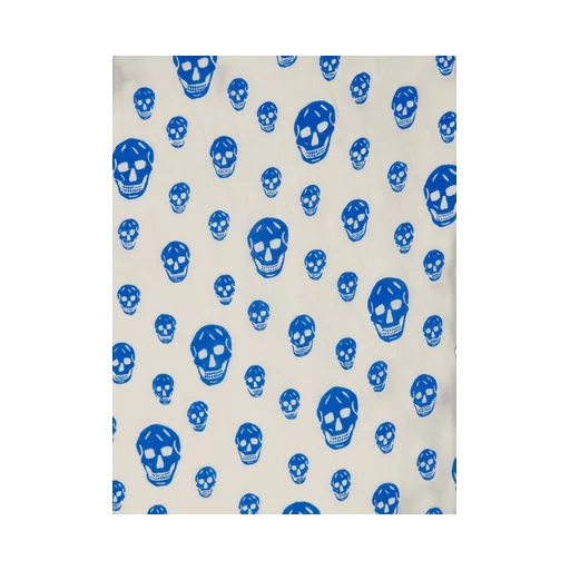 Skull-Printed Fringed Scarf