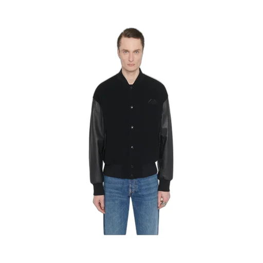 Logo Patch Leather Bomber Jacket