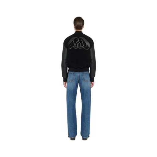 Logo Patch Leather Bomber Jacket