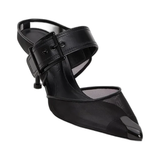 Punk Buckle Pointed-Toe Mules
