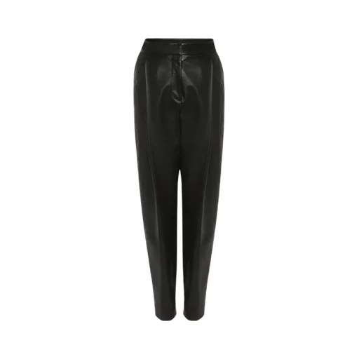 Pleated Leather Tapered Trousers