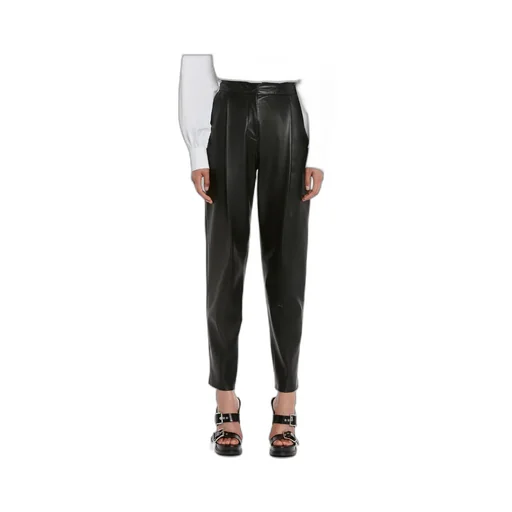 Pleated Leather Tapered Trousers