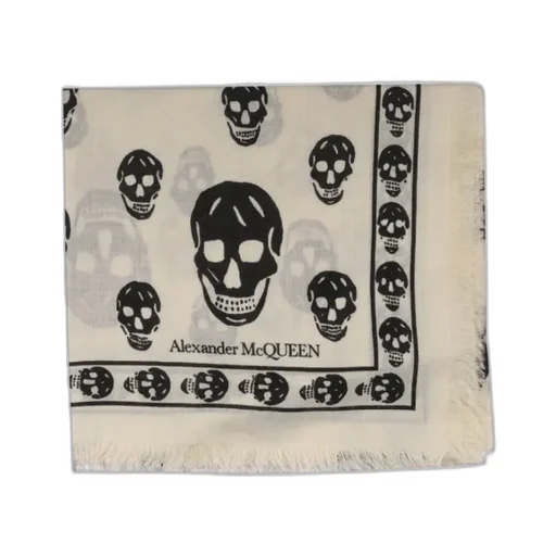 Skull-Printed Fringed Scarf