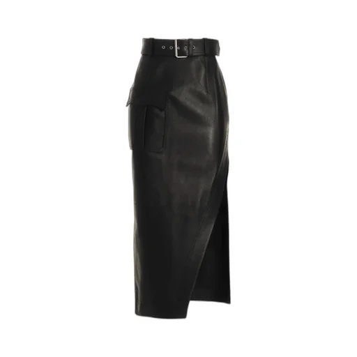 Slash Side Split Belted Skirt