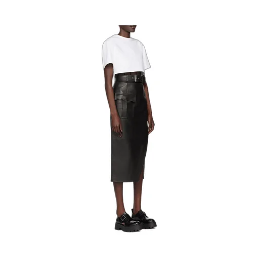 Slash Side Split Belted Skirt