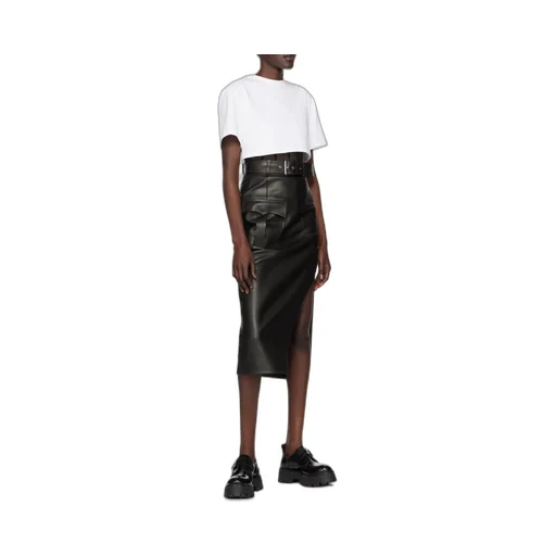 Slash Side Split Belted Skirt