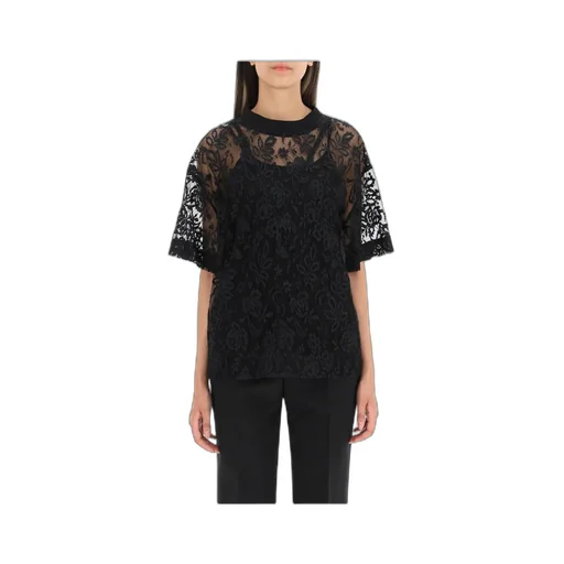 Floral-Lace Short-Sleeve Top