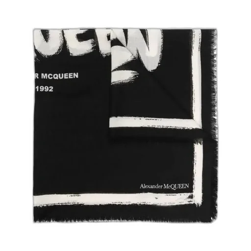 Graffiti-Printed Frayed Edge Scarf
