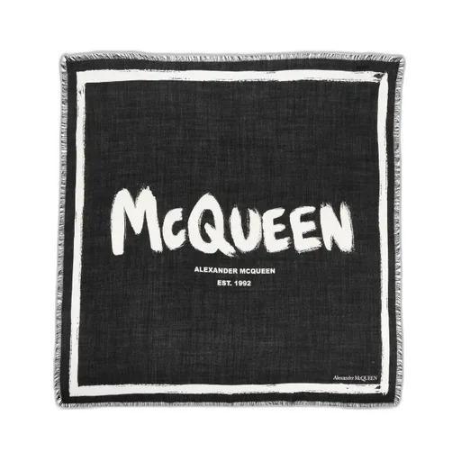 Graffiti-Printed Frayed Edge Scarf