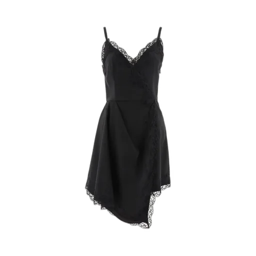 Lace-Trim Asymmetric Mini Dress