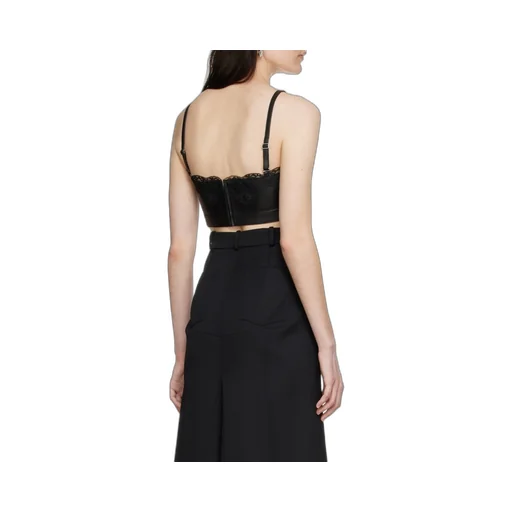 Cropped Lace-Trim Leather Top