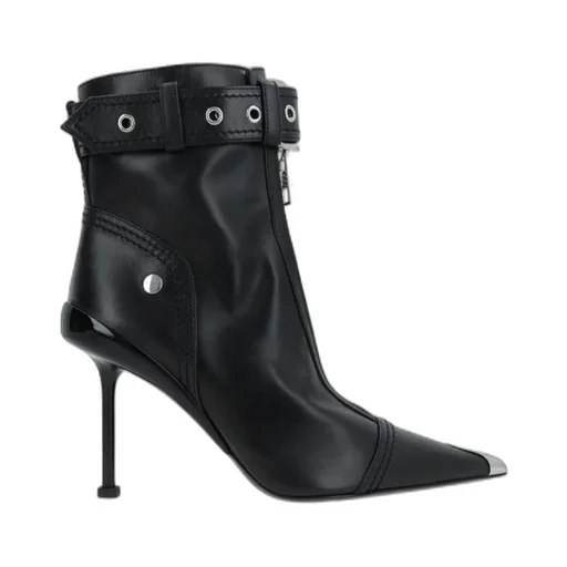 Buckle-Fastened Pointed-Toe Ankle Boots