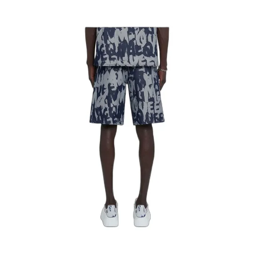 Graffiti Printed Bermuda Denim Shorts