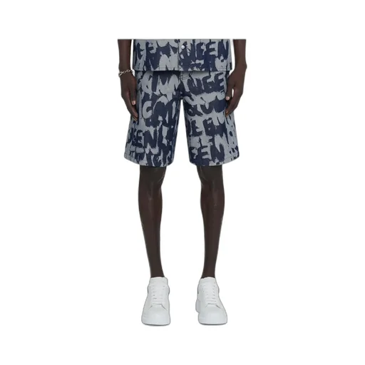 Graffiti Printed Bermuda Denim Shorts