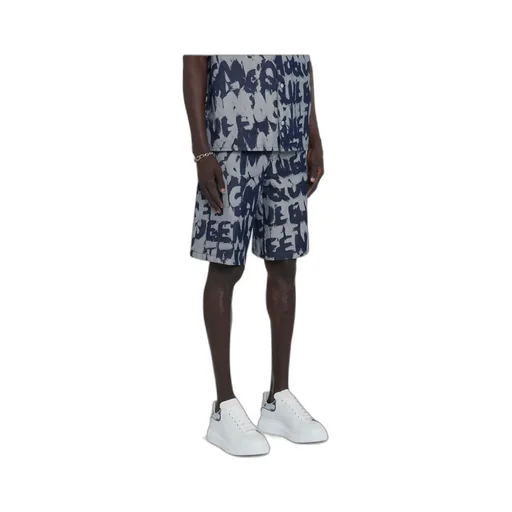Graffiti Printed Bermuda Denim Shorts