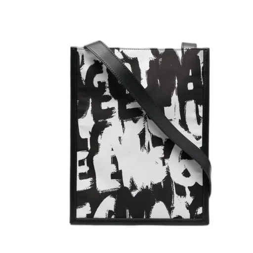 Graffiti-Printed Open Top Shoulder Bag