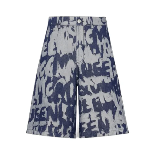 Graffiti Printed Bermuda Denim Shorts