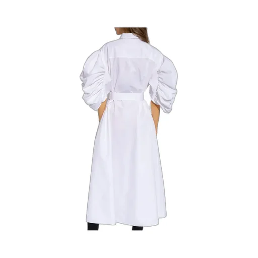 Puff-Sleeve Belted Cotton Shirt Dress