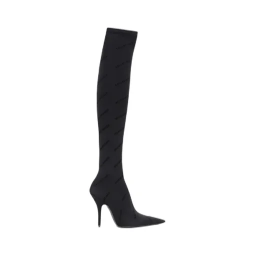 Flocked-Logo Above-Knee Boots