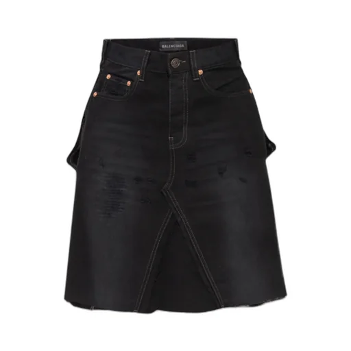 Rip-Detailed Denim Skirt