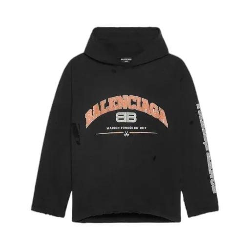 Distressed Logo Printed Hoodie