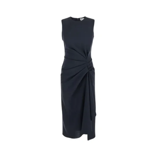 Draped Asymmetric-Hem Sleeveless Dress