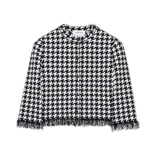 Houndstooth Frayed-Edge Cardigan