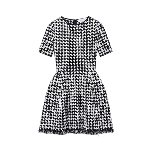 Houndstooth Frayed-Edge Mini Dress
