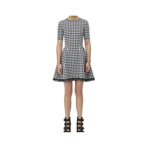 Houndstooth Frayed-Edge Mini Dress