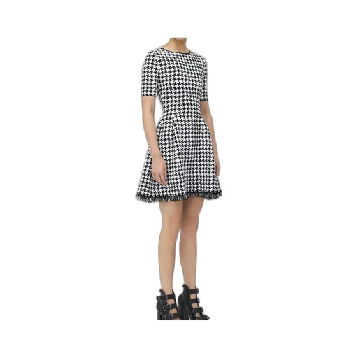 Houndstooth Frayed-Edge Mini Dress