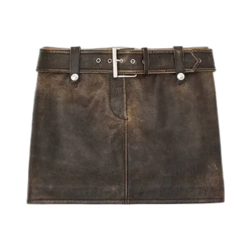 Belted Leather Mini Skirt